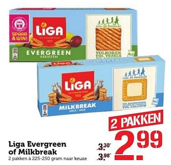 Aanbiedingen Liga evergreen of milkbreak - Liga - Geldig van 21/11/2016 tot 27/11/2016 bij Coop