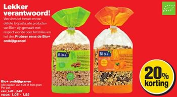 Aanbiedingen Bio+ ontbijtgranen - Bio+ - Geldig van 23/11/2016 tot 29/11/2016 bij Hoogvliet