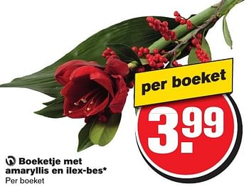 Aanbiedingen Boeketje met amaryllis en ilex-bes - Huismerk - Hoogvliet - Geldig van 23/11/2016 tot 29/11/2016 bij Hoogvliet