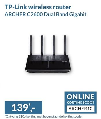 Aanbiedingen Tp-link wireless router archer c2600 dual band gigabit - TP-LINK - Geldig van 04/11/2016 tot 30/11/2016 bij Alternate