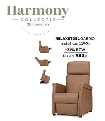Aanbiedingen Relaxstoel gabrio - Harmony - Geldig van 20/11/2016 tot 03/12/2016 bij Prominent