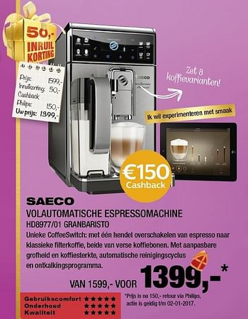 Aanbiedingen Saeco volutomatische espressomachine hd8977-01 granbaristo - Saeco - Geldig van 21/11/2016 tot 04/12/2016 bij Electro World