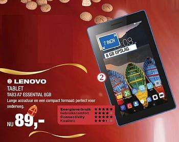 Aanbiedingen Lenovo tablet tab3 a7 essential - Lenovo - Geldig van 21/11/2016 tot 04/12/2016 bij Electro World