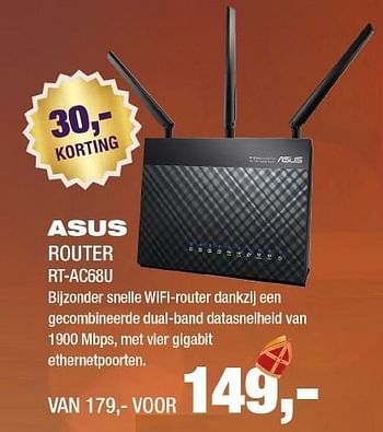 Aanbiedingen Asus router rt-ac68u - Asus - Geldig van 21/11/2016 tot 04/12/2016 bij Electro World