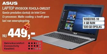 Aanbiedingen Asus laptop vivobook r540la-dm628t - Asus - Geldig van 21/11/2016 tot 04/12/2016 bij Electro World