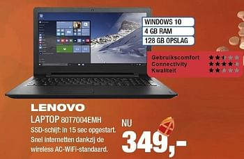 Aanbiedingen Lenovo laptop 80t7004emh - Lenovo - Geldig van 21/11/2016 tot 04/12/2016 bij Electro World