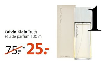 Aanbiedingen Calvin klein truth eau de parfum 100 ml - Calvin Klein - Geldig van 21/11/2016 tot 04/12/2016 bij Etos