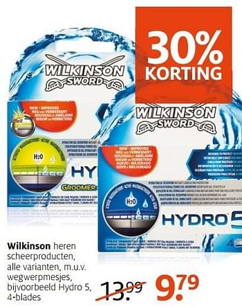 Aanbiedingen Wilkinson hydro 5, 4-blades - Wilkinson - Geldig van 21/11/2016 tot 04/12/2016 bij Etos