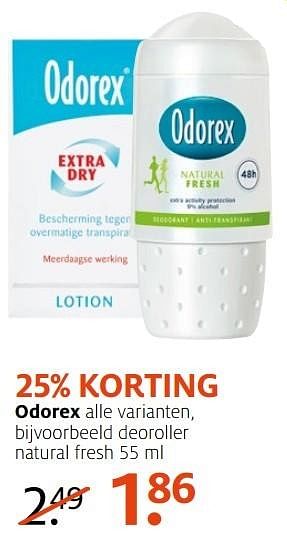 Aanbiedingen Odorex deoroller natural fresh - Odorex - Geldig van 21/11/2016 tot 04/12/2016 bij Etos