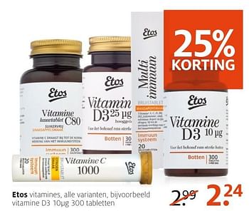 Aanbiedingen Etos vitamine d3 10µg - Huismerk - Etos - Geldig van 21/11/2016 tot 04/12/2016 bij Etos