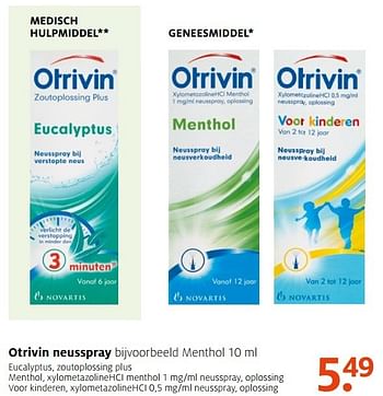 Aanbiedingen Otrivin neusspray menthol - Otrivin - Geldig van 21/11/2016 tot 04/12/2016 bij Etos