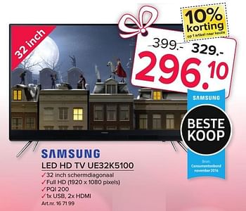 Aanbiedingen Samsung led hd tv ue32k5100 - Samsung - Geldig van 21/11/2016 tot 04/12/2016 bij Kijkshop
