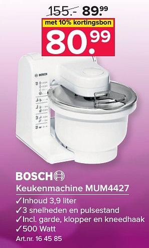 Aanbiedingen Bosch keukenmachine mum4427 - Bosch - Geldig van 21/11/2016 tot 04/12/2016 bij Kijkshop