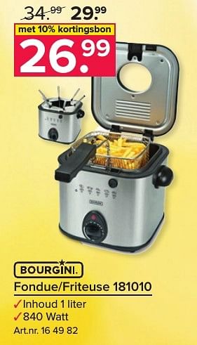 Aanbiedingen Bourgini fondue-friteuse 181010 - Bourgini - Geldig van 21/11/2016 tot 04/12/2016 bij Kijkshop
