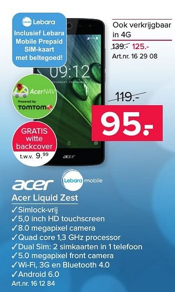 Aanbiedingen Acer liquid zest - Acer - Geldig van 21/11/2016 tot 04/12/2016 bij Kijkshop