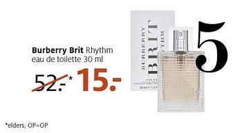 Aanbiedingen Burberry brit rhythm eau de toilette 30 ml - Burberry Brit - Geldig van 28/11/2016 tot 04/12/2016 bij Etos
