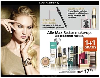 Aanbiedingen False lash epic mascara en miracle match foundation samen - Max Factor - Geldig van 28/11/2016 tot 04/12/2016 bij Etos