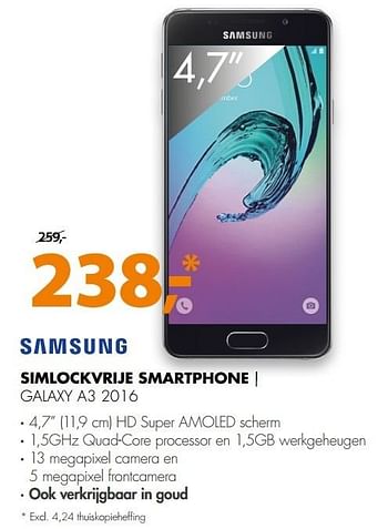 Aanbiedingen Samsung simlockvrije smart phone galaxy a3 2016 - Samsung - Geldig van 28/11/2016 tot 04/12/2016 bij Expert