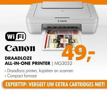 Aanbiedingen Canon draadloze all-in-one printer mg3052 - Canon - Geldig van 28/11/2016 tot 04/12/2016 bij Expert