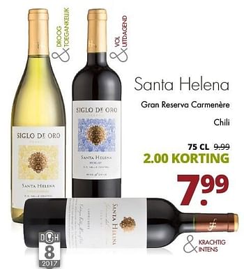 Aanbiedingen Santa helena gran reserva carmenère chili - Witte wijnen - Geldig van 21/11/2016 tot 04/12/2016 bij Mitra