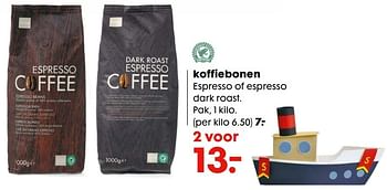 Aanbiedingen Koffiebonen espresso of espresso dark roast - Huismerk - Hema - Geldig van 06/11/2016 tot 05/12/2016 bij Hema