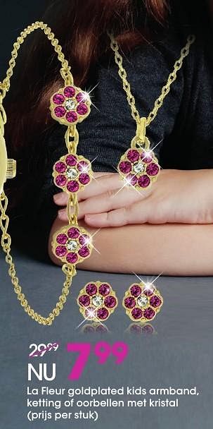 Aanbiedingen La fleur goldplated kids armband, ketting of oorbellen met kristal - Huismerk - Lucardi - Geldig van 13/11/2016 tot 05/12/2016 bij Lucardi