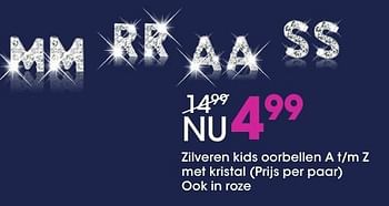Aanbiedingen Zilveren kids oorbellen a t-m z met kristal - Huismerk - Lucardi - Geldig van 13/11/2016 tot 05/12/2016 bij Lucardi