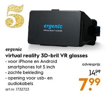 Aanbiedingen Ergenic virtual reality 3d-bril vr glasses - Huismerk - Blokker - Geldig van 13/11/2016 tot 05/12/2016 bij Blokker