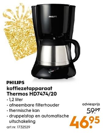 Aanbiedingen Philips koffiezetapparaat thermos hd7474-20 - Philips - Geldig van 13/11/2016 tot 05/12/2016 bij Blokker