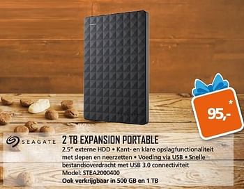 Aanbiedingen Seagate 2 tb expansion portable stea2000400 - Seagate - Geldig van 17/11/2016 tot 05/12/2016 bij ITprodeals