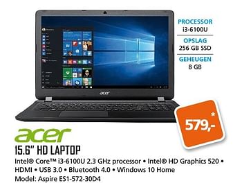 Aanbiedingen Acer hd laptop aspire es1-572-30d4 - Acer - Geldig van 17/11/2016 tot 05/12/2016 bij ITprodeals