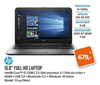 Aanbiedingen Hp full hd laptop 15-ay194nd - HP - Geldig van 17/11/2016 tot 05/12/2016 bij ITprodeals
