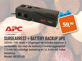 Aanbiedingen Apc surgearrest + battery backup ups be325-gr - APC - Geldig van 17/11/2016 tot 05/12/2016 bij ITprodeals