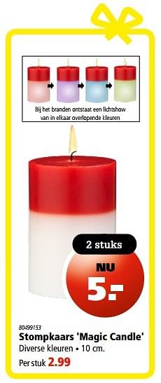 Aanbiedingen Stompkaars magic candle - Huismerk - Marskramer - Geldig van 20/11/2016 tot 05/12/2016 bij Marskramer