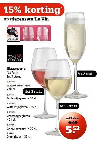 Aanbiedingen Glazenserie le vin - Royal Leerdam - Geldig van 20/11/2016 tot 05/12/2016 bij Marskramer