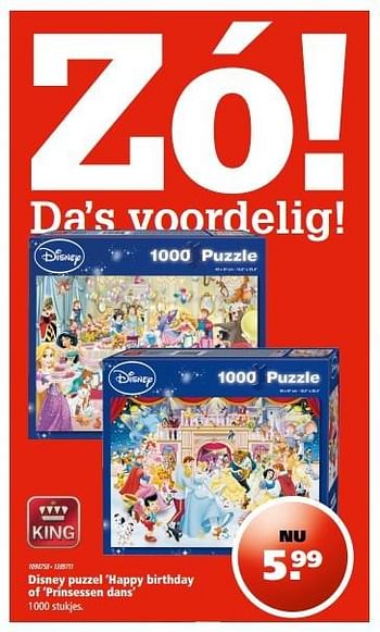 Aanbiedingen Disney puzzel happy birthday of prinsessen dans - King - Geldig van 20/11/2016 tot 05/12/2016 bij Marskramer