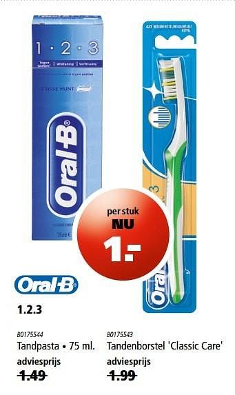 Aanbiedingen Tandpasta - Oral-B - Geldig van 20/11/2016 tot 05/12/2016 bij Marskramer