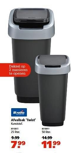 Aanbiedingen Afvalbak twist - Rotho - Geldig van 20/11/2016 tot 05/12/2016 bij Marskramer