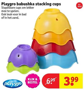Aanbiedingen Playgro babushka stacking cups - Playgro - Geldig van 24/10/2016 tot 19/12/2016 bij Kruidvat