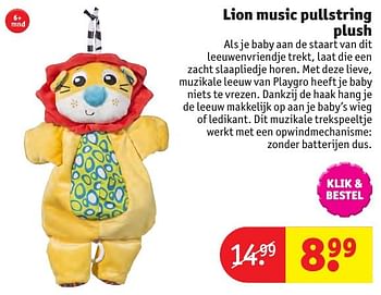Aanbiedingen Lion music pullstring plush - Huismerk - Kruidvat - Geldig van 24/10/2016 tot 19/12/2016 bij Kruidvat