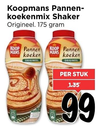 Aanbiedingen Koopmans pannenkoekenmix shaker - Koopmans - Geldig van 27/11/2016 tot 03/12/2016 bij Vomar