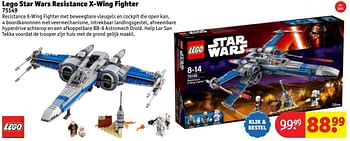 Aanbiedingen Lego star wars resistance x-wing fighter - Lego - Geldig van 24/10/2016 tot 19/12/2016 bij Kruidvat