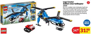 Aanbiedingen Lego creator dubbel-rotor helikopter - Lego - Geldig van 24/10/2016 tot 19/12/2016 bij Kruidvat