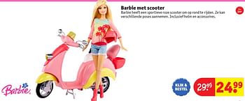 Aanbiedingen Barbie met scooter - Mattel - Geldig van 24/10/2016 tot 19/12/2016 bij Kruidvat