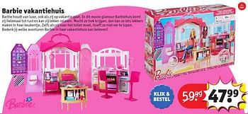 Aanbiedingen Barbie vakantiehuis - Mattel - Geldig van 24/10/2016 tot 19/12/2016 bij Kruidvat