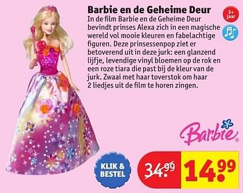 Aanbiedingen Barbie en de geheime deur - Mattel - Geldig van 24/10/2016 tot 19/12/2016 bij Kruidvat