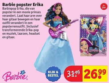 Aanbiedingen Barbie popster erika - Mattel - Geldig van 24/10/2016 tot 19/12/2016 bij Kruidvat