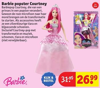 Aanbiedingen Barbie popster courtney - Mattel - Geldig van 24/10/2016 tot 19/12/2016 bij Kruidvat