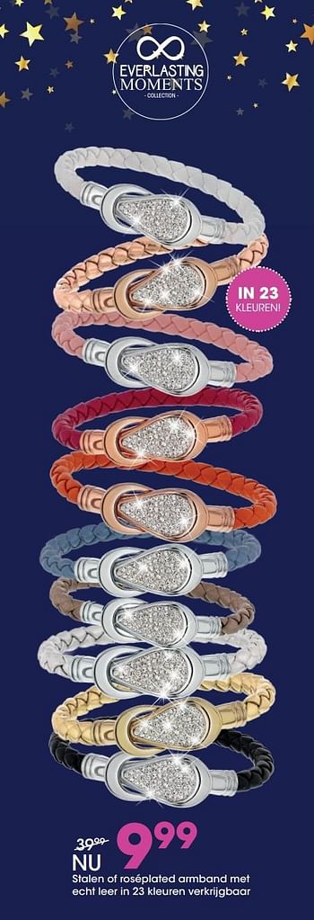 Aanbiedingen Stalen of roséplated armband met echt leer - Huismerk - Lucardi - Geldig van 21/11/2016 tot 31/12/2016 bij Lucardi