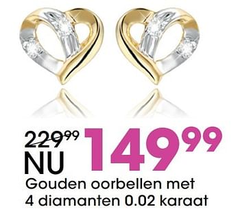 Aanbiedingen Gouden oorbellen met 4 diamanten 0.02 karaat - Huismerk - Lucardi - Geldig van 21/11/2016 tot 31/12/2016 bij Lucardi